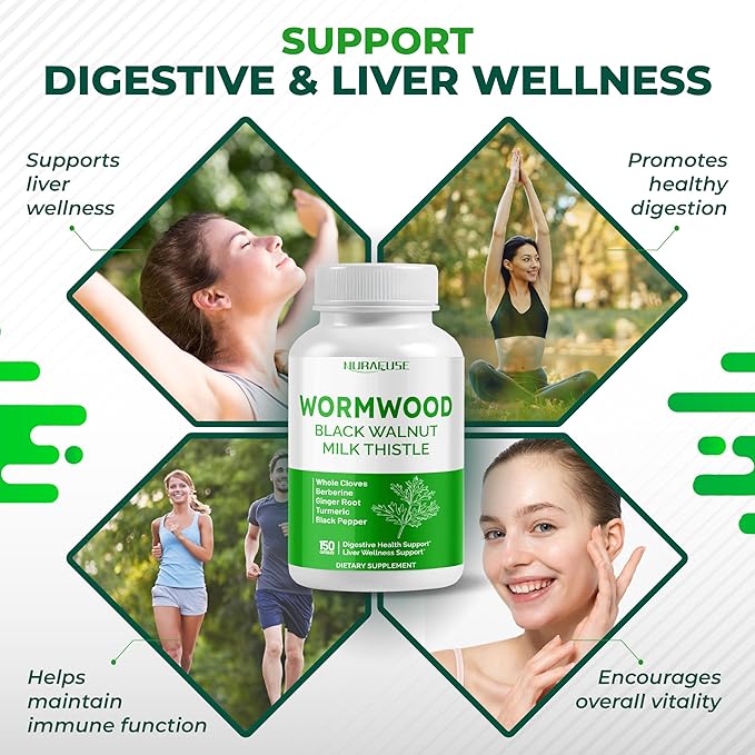 NURAFUSE Wormwood Whole Cloves Milk Thistle with Other Herbs - Support Digestive Health, Liver Wellness