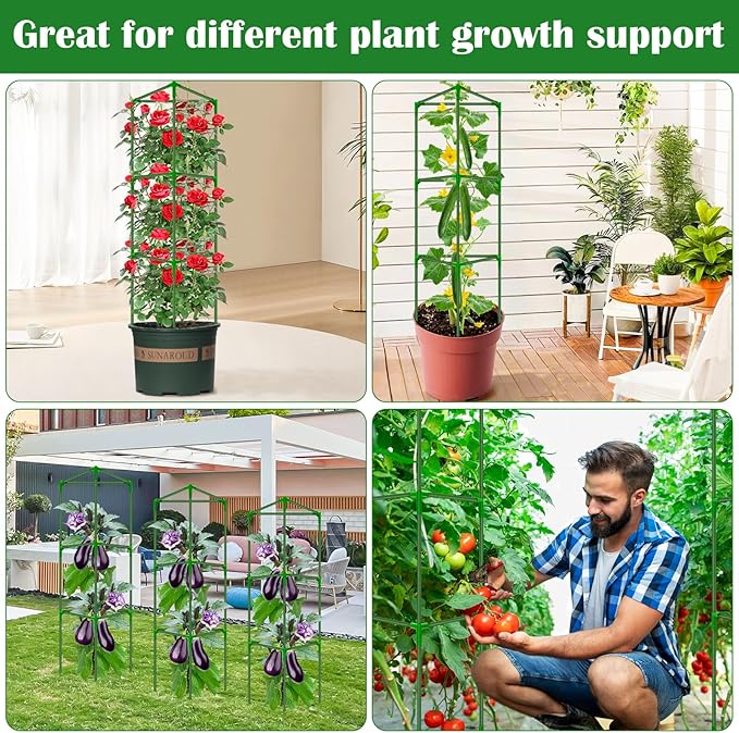 6 Packs Fiberglass Tomato Cages for Garden, 56 Inch Tall Tomato Plant Support, Adjustable Cucumber Stakes Plant Climbing Trellis for Garden Vegetables Fruits, Climbing Bean Support Cages with Clips