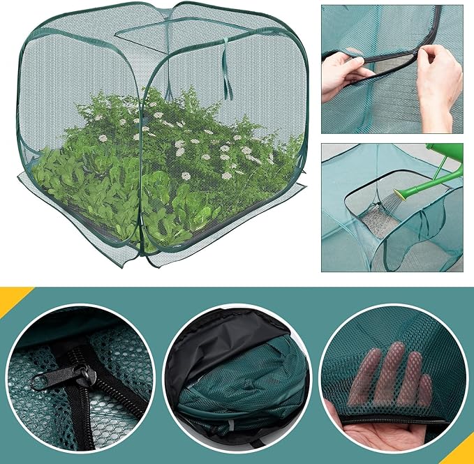 EATAKWARD 2 PCS Foldable Plant Protector, 35" x 35" x 27.5" Pop-Up Mesh Cover, Bird Betting for Garden, Garden Bed Cover for Outdoor Vegetables, Fruits, and Flowers