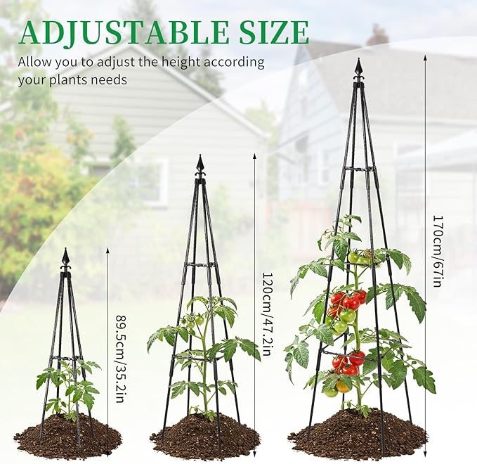 Garden Trellis for Climbing Plants Outdoor, 67" Tall Cucumber Trellis Tomato Plant Support for Climbing Vine, for Raised Bed, Black, 1 Pack