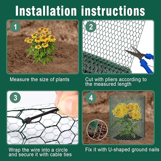 32.8Ft x 16In Plant Protectors from Animals, Metal Plant Chicken Wire Cages Covers Garden Netting for Outdoor Plants to Keeping Rabbits Squirrels Chicken Animals Out