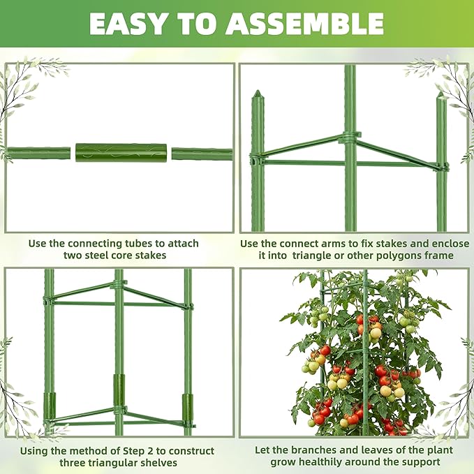 6-Pack Tomato Cage for Garden Plant Support 48 INCH Garden Stakes Adjustable Tomato Cage for Climbing Plants Pots Vegetables Flowers Fruits (6, 48 Inches)