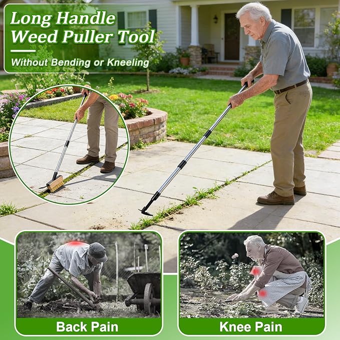 Crack Weeder Tool Set - Upgraded & Lengthened Manual Manganese Steel Crevice Weeding Tool with Adjustable Handle for Moss Weed Removal in Driveways, Patios, Pavers, Garden Cracks