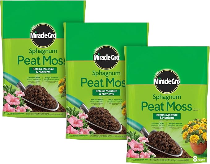 Miracle-Gro Sphagnum Peat Moss - Enriched with Plant Food, Add to Potting Mix and Native Soil, 8 qt. (3-Pack)