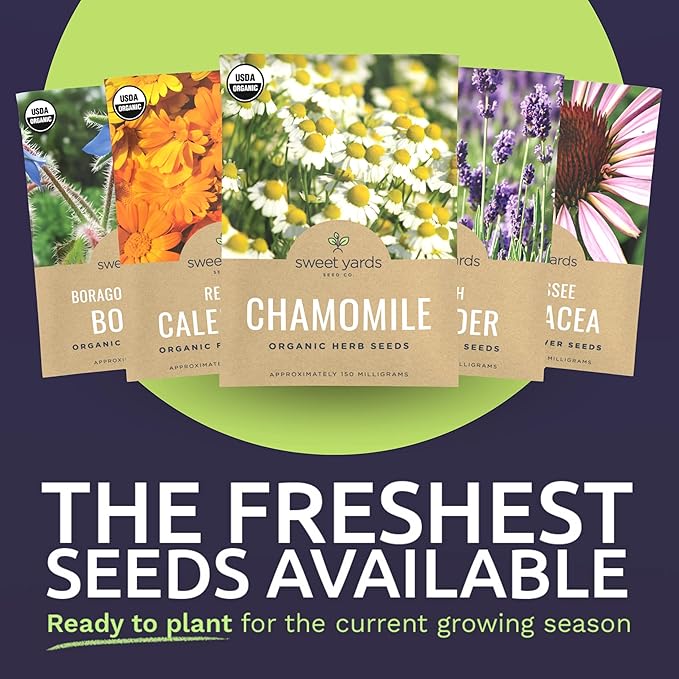 Organic Edible Flower Seeds Variety Pack - 9 Individual Packs - 2026 Season - Lavender, Chamomile, Nasturtium, Calendula and More! for Indoor & Outdoor Planting (Non-GMO, Certified Organic)