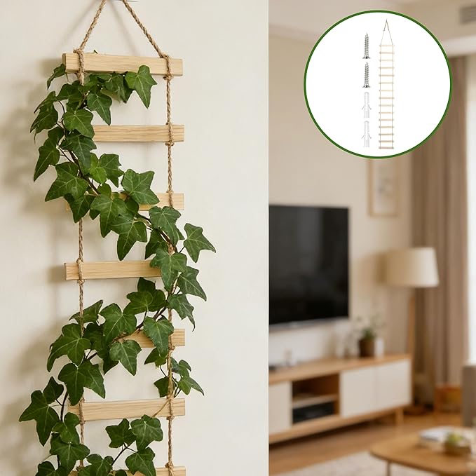 Extra Tall 3ft Wooden Ladder Trellis for Climbing Plants - Sturdy Indoor/Outdoor Plant Support,Easy Assembly & Space-Saving Vertical Garden Decor for Potted Plants, Vines, Pothos, Monstera