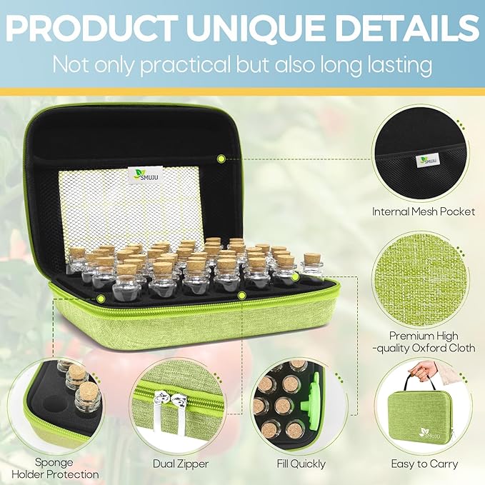 SMUJU 40 Slots Seed Storage Organizer with 20 Seed Envelopes, Sturdy Organizer Storage Box with Label Stickers, Glass Container for Flower Vegetable Garden Seed Saving (Seeds not Included)