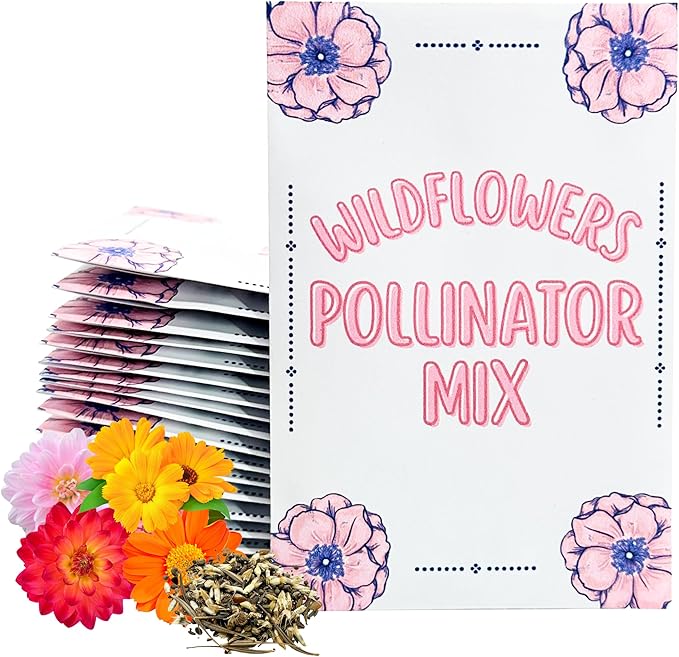 Wildflower Seed Packets Pollinator Mix Party Favors (Pack of 30) - Bee Friendly & Pollinator Wildflower Seed for Planting Gardening