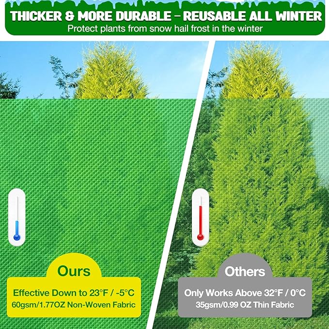 2pcs Reusable Winter Frost Plant Cover Freeze Protection, 47.2"x72" Large Frost Plant Cover for Winter Outdoor Plants,Frost Cloth Plants Jacket Drawstring Tree Cover for Outdoor Plants