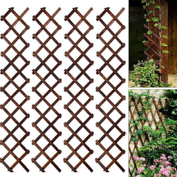 4 Pcs Expandable Garden Trellis, 13" x 68" Thickened Wooden Lattice Trellis for Climbing Plants Outdoor Ivy Vine Rose Clematis for Garden Fence Wall Patio Room Decor (4)