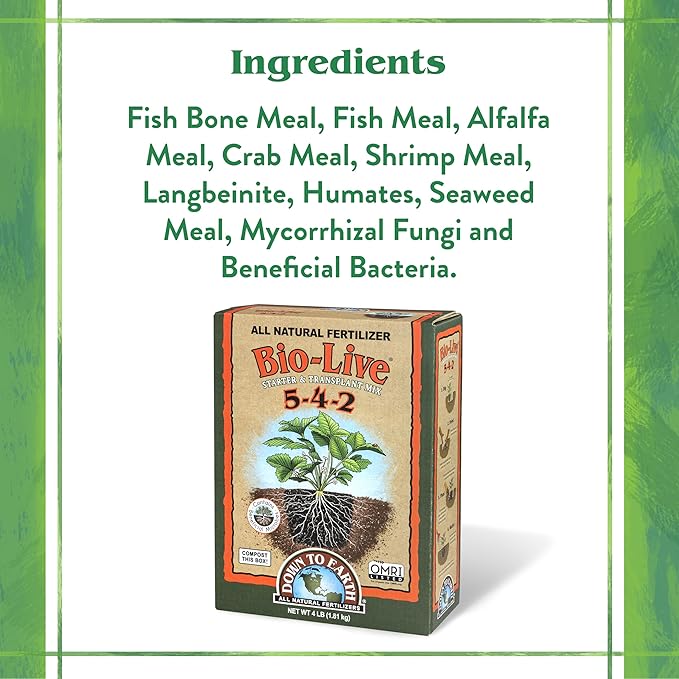 Down To Earth All Natural Fertilizers Organic Bio-Live Starter & Transplant Mix with Mycorrhizal Fungi and Benefical Microbes for Plant Food 5-4-2, 4 lb
