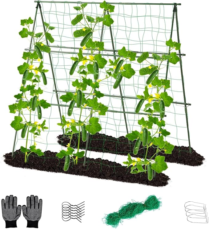Lalahoni Cucumber Garden Trellis A Frame Trellis for Raised Bed, Plant Support for Flower Vine Grape Vegetable Fruit, Green