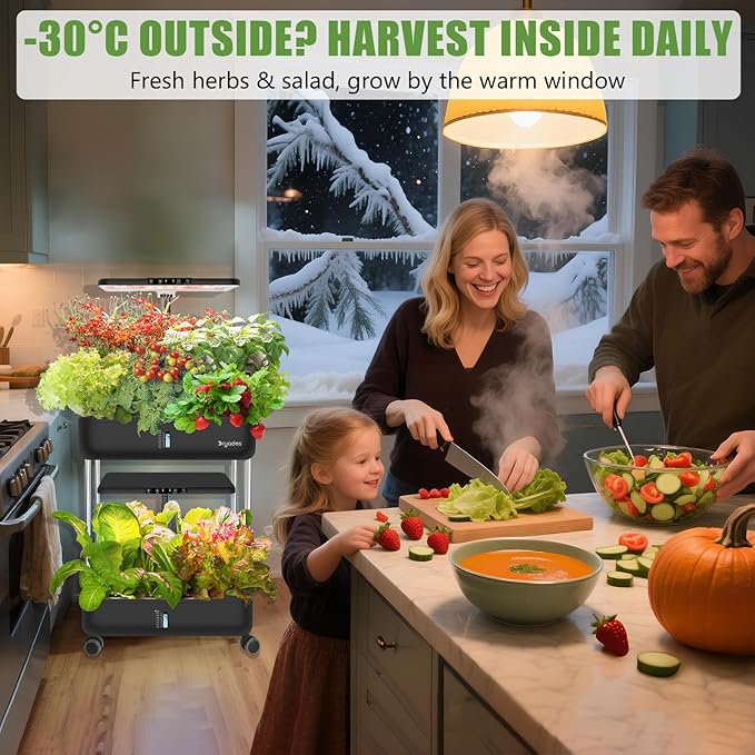 DRYADES 44-Pod Indoor Hydroponic Growing System + 3 Free Seeds Starter Kit (Lettuce, Salad Mixed, Basil Seeds) – Dual 53W Full-Spectrum LED, 10-L Water Tank, 2-Tier Grow Pods (44 Pods)