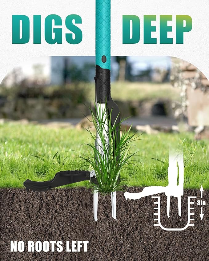 Breeze Touch Stand Up Weed Puller 39" with 4-Claw Hardened Steel Head, Heavy Duty Long Handle Weed Removal Tool for Lawn & Garden, Removes Deep-Root Weeds Like Dandelion & Crabgrass