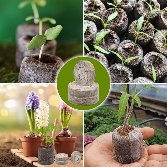 ZeeDix 100 Pcs (50mm) Peat Pellet Fiber Soil Plant Seed Starters - Plugs Pallet Seedling Soil Block, Seed Fertilizer Nutrient Block Compressed Peat Block for Grow Herbs, Plant,Flowers and Vegetables