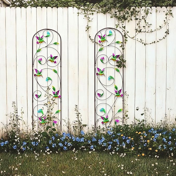 Set of 2 Hummingbird Metal Garden Trellis for Climbing Plants, Decorative Vegetables Flowers Vine Trellis for Outdoor Patio, 60'' H x 12.5'' W, Elegant Hummingbird Design