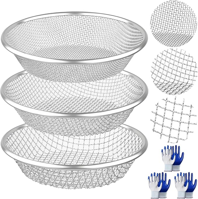 3PCS Soil Sifter for Gardening, Rock Sifter for 5 Gallon Bucket, Compost Dirt Sieve Set with Gloves – Filters Soil, Sawdust, Pebbles, Debris