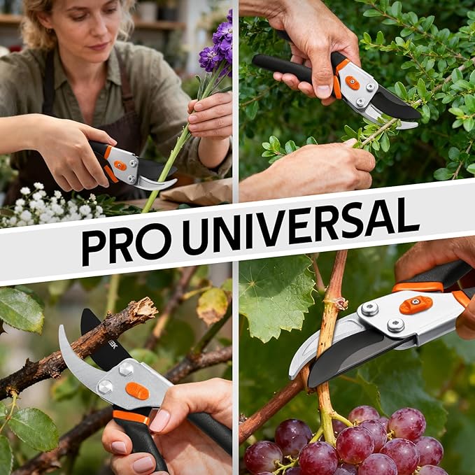 VOTREK® Pruning Shears, 8.5” Professional Garden Pruner with Jam-Proof Spring & Ever-Sharp SK5 Blade, Ergonomic Bypass Clippers for Rose, Tree, Heavy Duty Bonsai Scissor for Weak Hand
