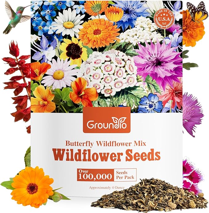 All Perennial Wildflower Seeds Bulk, 1/4 lb, 100,000+ Seeds, 26 Variety Mix with Milkweek, California Blue Bell, Attracts Pollinators, Plant in Spring or Fall, Zones 3, 4, 5, 6, 7, 8, 9, 10