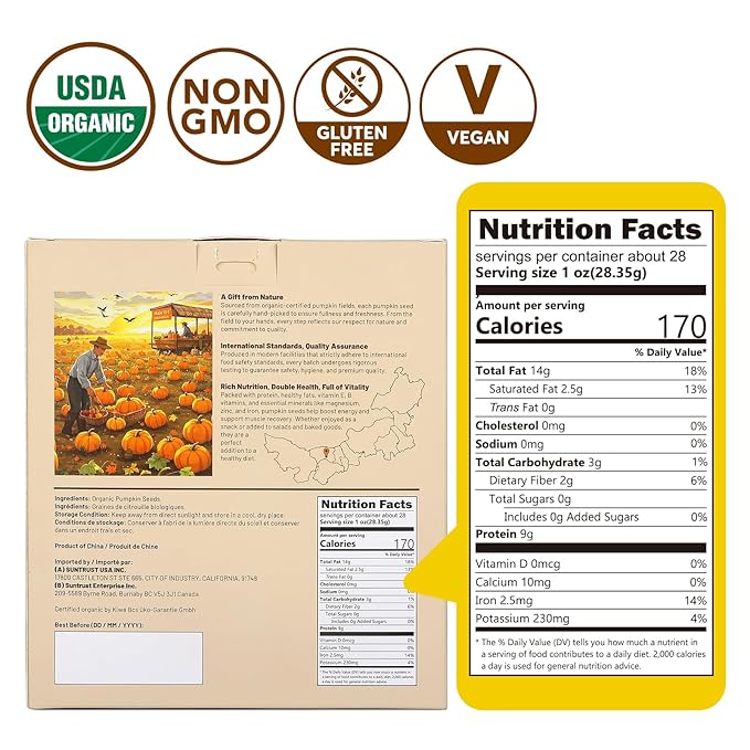 SUNGIVEN Organic Pumpkin Seeds 28 Oz Shelled Raw Gluten Free Non GMO Vegan for Baking Salad Breakfast Snack
