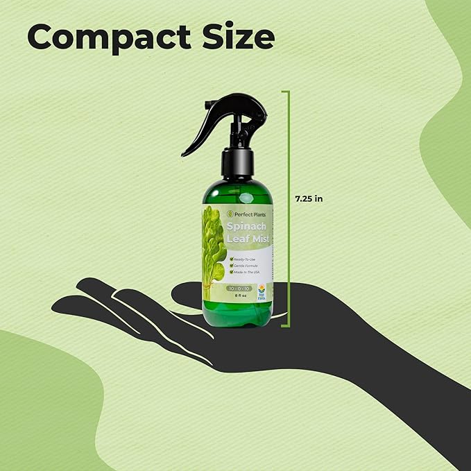 Spinach Leaf Mist Fertilizer by Perfect Plants | Liquid Plant Food Spray for Indoor and Outdoor Potted Vegetable Gardens | Balanced NPK Nutrients (8 fl oz)