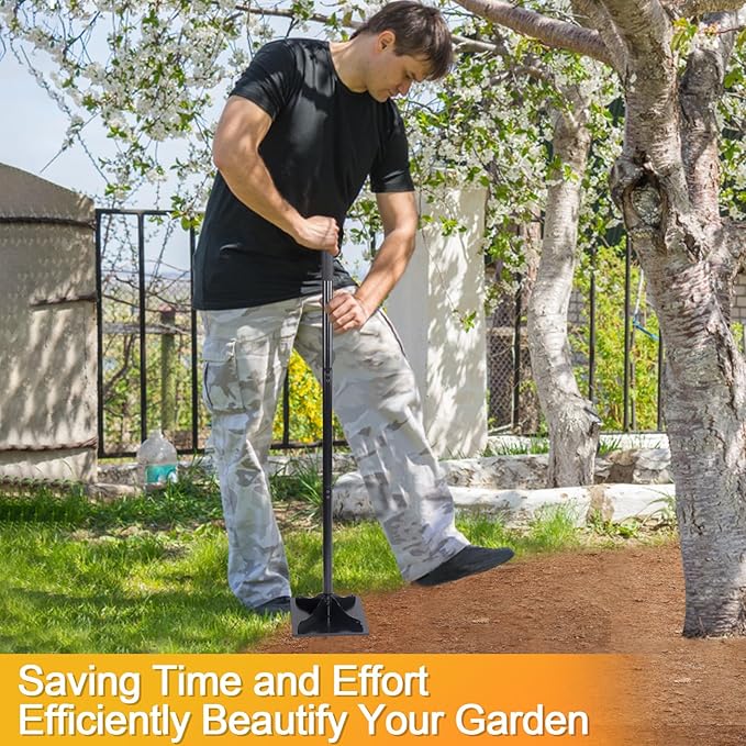Acostop Heavy-Duty Steel Tamper, 10x10 Inch Laborsaving Ergonomic Hand Soil Tamper, Garden Landscaping Tool for Ground & Gravel Leveling Dirt Compactor, 48 Inches Total