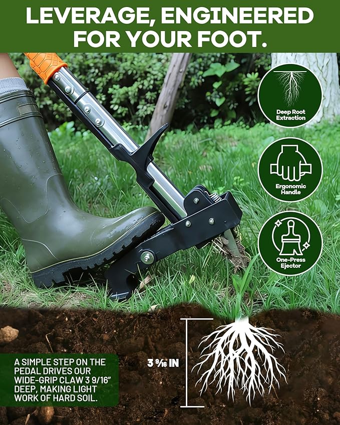 Stand Up Weed Puller Tool with Telescopic Hand Saw - 3-in-1 Long Handle Weed Remover Kit for Weeding, Pruning & Protection - 65MN Steel Saw, Rust-Resistant, Easy Storage with Gardening Glove