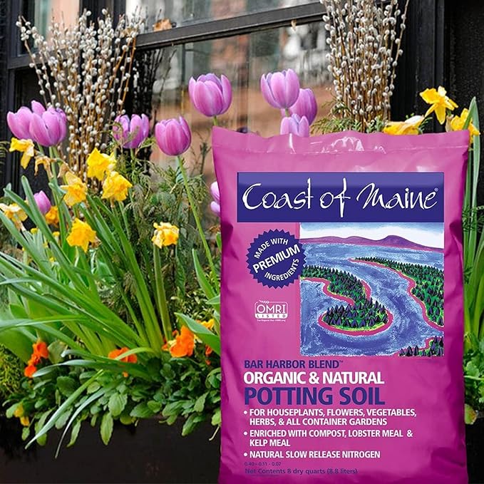 Coast of Maine Organic & Natural Bar Harbor Blend Potting Soil - Organic Soil w/Perlite for Enhanced Drainage & Aeration - for Flowers, Herbs & Veggies, Floral Baskets & Container Gardening (1CF)