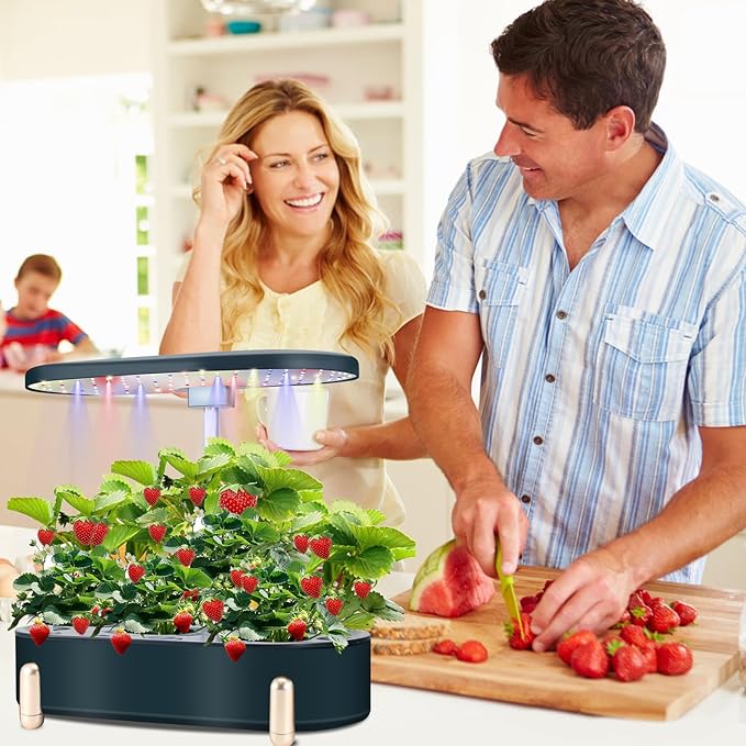 Hydroponics Growing System Indoor Garden 12 Pods Plant Germination Kit Aeroponic Herb Vegetable Growth Lamp Countertop with LED Grow Light (Black)