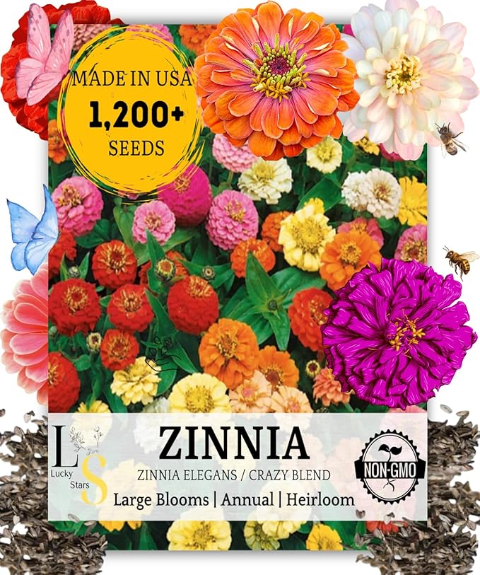 1200+ Crazy Blend Zinnia Seeds for Planting, Heat & Drought Tolerant, Zinnia Elegans Lilliput Seeds, Garden Cut Flower Mix, Non GMO, Untreated Mixed Color Zinnia Flowers