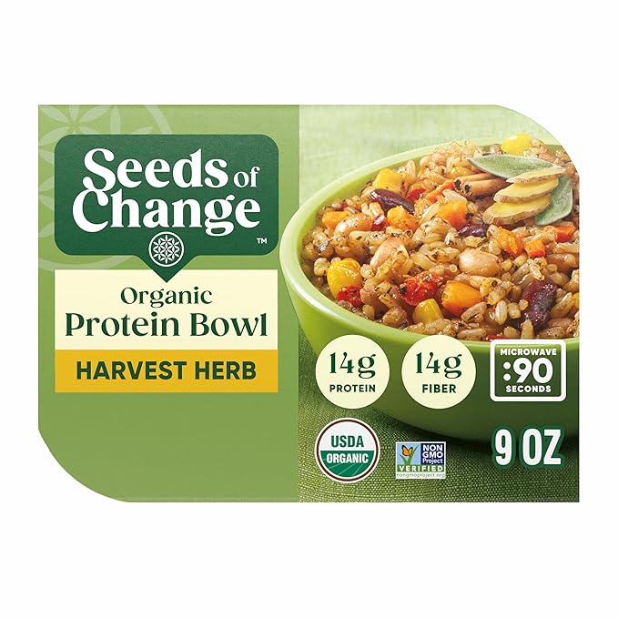 SEEDS OF CHANGE Organic High Protein Bowl Harvest Herb, Prepared Entrée, Microwave in 90 Seconds, 9 oz (Pack of 6)