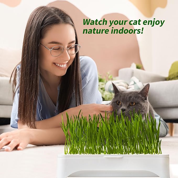 The Environet Cat Grass for Indoor Cats, Cat Grass Kit with Organic Seeds Mix and Hydroponic Sprout Tray, 100% Non-GMO, Hairball Control, Digestion Support, Ideal Gift for Cat Lovers