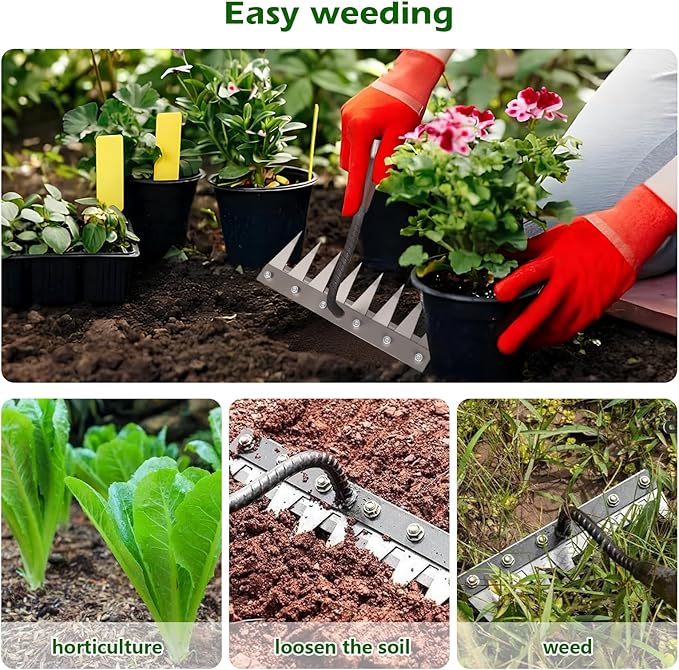 Iron Weeder Tool Without Long Handle, 5 Teeths Manual Weeder Remover Tool, Hand Weed Rake and Garden Hoe for Gardening, Heavy Duty Uprooting Weeding Pull for Yard, Lawn, Patio and Garden