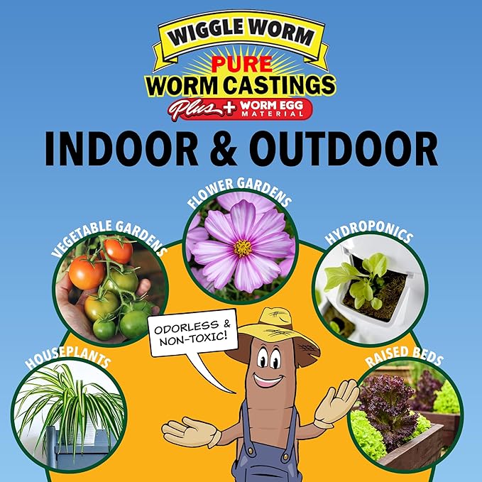 100% Pure Worm Castings Plus Worm Egg Material, 40lbs - Fertilizer and Soil Amendment for Indoor and Outdoor Gardening to Improve Soil Fertility and Aeration - 100% Organic and Odor Free