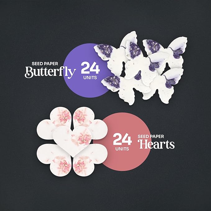 48pcs Seed Paper – 24pcs Hearts & 24pcs Butterflies Plantable Wildflower, Writable & Plantable Gift for Moms, & Plant Lover, Ideal for Weddings, Baby Shower, Memorial, & Celebrations