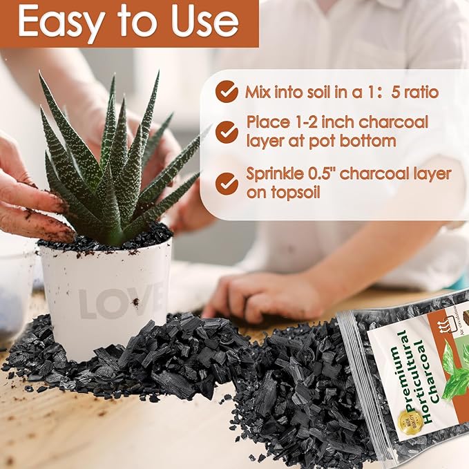 Horticultural Charcoal for Plants,1QT Premium Activated Charcoal for Indoor and Outdoor Plants,Ideal for Soil Amendment, Orchids,Succulent,Cactus, Terrariums & Gardening