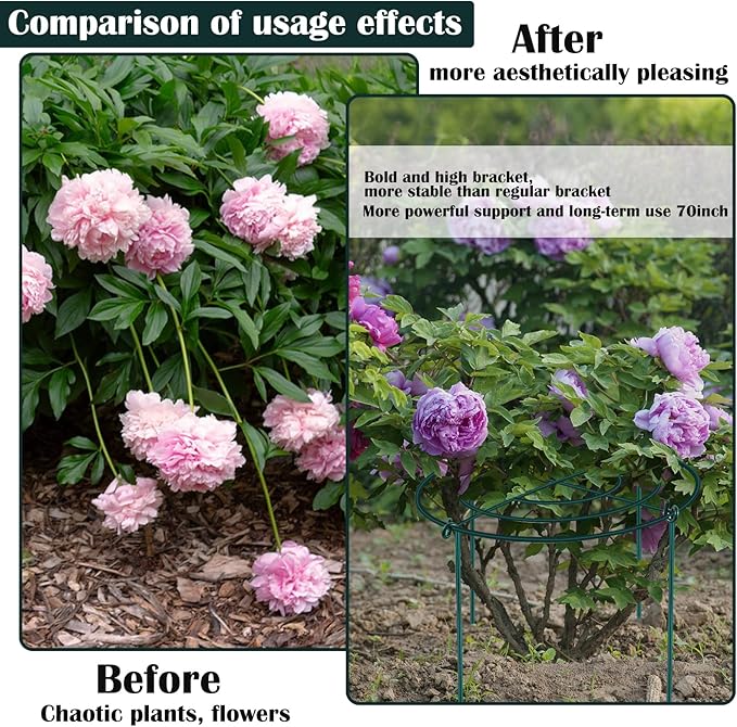 2Set Metal Peony Grid Cages, 30"H X 13"D Large Flower Support Cages Grow Through Hoop Ring Peony Stakes Garden Plant Support Rings Heavy Duty Plant Braces Peonies Structure for Outdoor Plants Blossoms