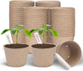ARGCONNER Peat Pots, 60 Pack Plant Starter Round Nursery Pot with Drainage Holes, Garden Germination Seedling Pots with 30 Plant Labels (4 Inch)