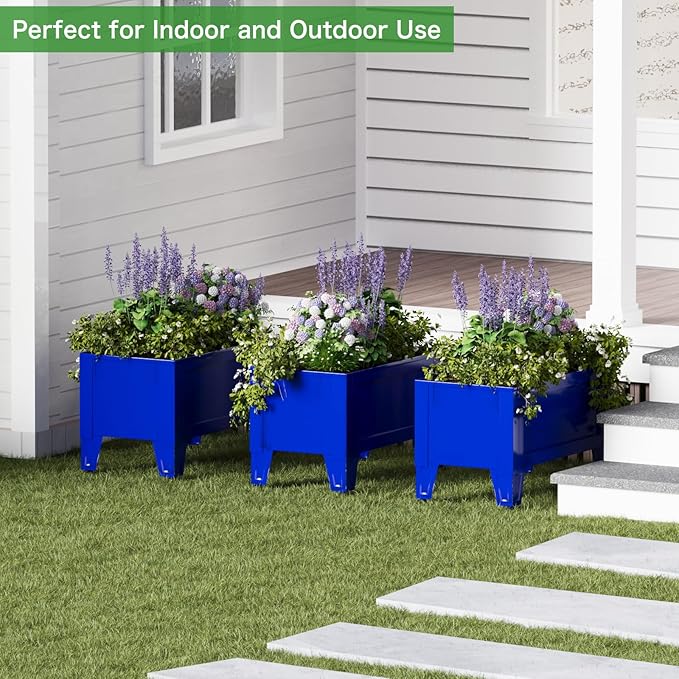 Raised Garden Bed with Detachable Legs Elevated Metal Planter Box for Growing Fresh Herbs Vegetables Flowers Succulents&Other Plants for Outdoor Backyard Patio (Blue - Low Height)