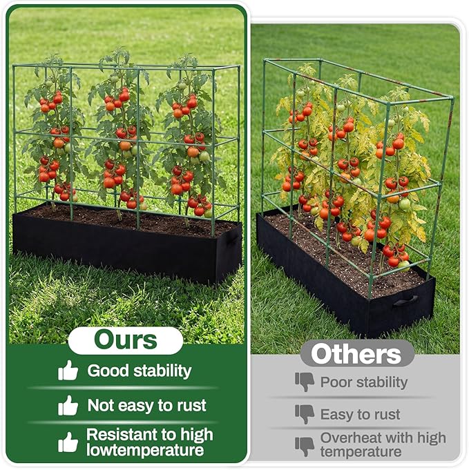 BreezeHug Garden Tomato Cages with 46 Gallon Grow Bags, 51" Height Adjustable Square Plant Support Trellis Large Steel Plant Tower Stakes for Climbing Vegetables Cucumber Squash Pea Flowers Fruits