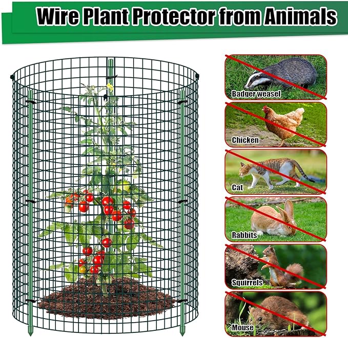 6 Set Wire Plant Protector from Animals - 12"x16" 18Pcs Metal Mesh Plant Cage Covers, Dual Secure with U-Stake & Support, Garden Rabbit Barricade Chicken Wire Cloche for Plants Shrubs Vegetable Flower