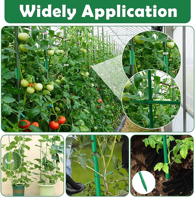 Cludoo 208PCS Garden Stakes Set with 60 Sets Fiberglass Plant Stakes Sticks Supports and Accessories, DIY 4ft 5ft 6ft 7ft Tomato Stakes for Tomato,Vegetables, Pepper, Fences Indoor Outdoor Plants