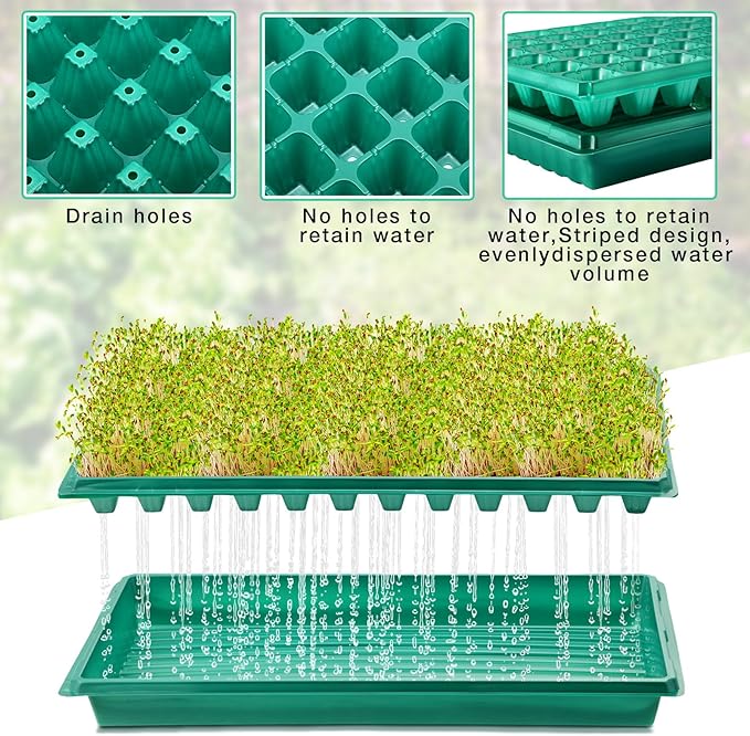 Romooa 20 Pcs Seed Starter Kit 72 Cell Seedling Starting Trays and 1020 Trays No Holes Plant Growing Nursery Pots for Gardening Germination Propagation (Green)
