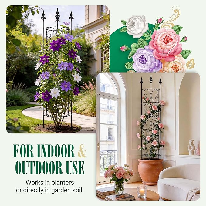 2 Pack 56.7'' H x 12'' W Garden Trellis for Climbing Plants Outdoor, Rustproof Metal Garden Flower Trellis, Rose Trellis for Outdoor Indoor Climbing Plants Clematis Vines Flowers Potted Plants, Tomato