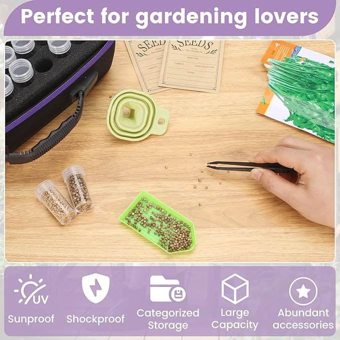 Nage-Bay 120 Slots Seed Storage Box with 25 Envelopes and Tools, Large Sturdy Storage Organizer for Garden Plant Seeds, Seed Bank with Zipper, Label, Funnel, Tweezers, Tray (Seeds Not Included)