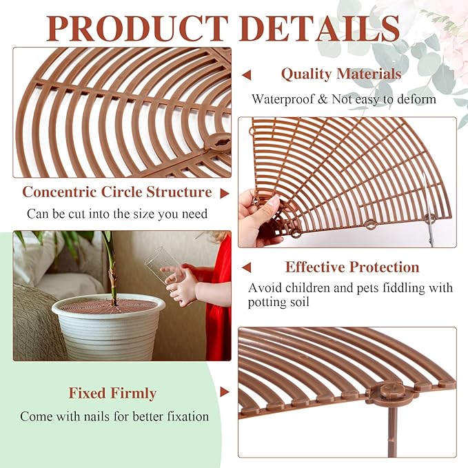 Sawysine 3 Pcs Plant Pot Cover Plant Protector from Animal Flower Pot Grid with Center Cutout Flower Cover Soil Protectors(Coffee,20.5 in)