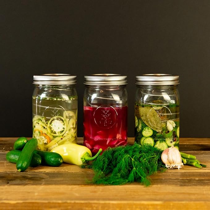 Quick Pickle Kit & Pickle Seeds - For Easy Quick Pickles & Mason Jar Fermenting - 316 Stainless Steel Pickling Lid, Weight, Quart Mason Jar, & 200+ Pickling Cucumber Seeds for Planting