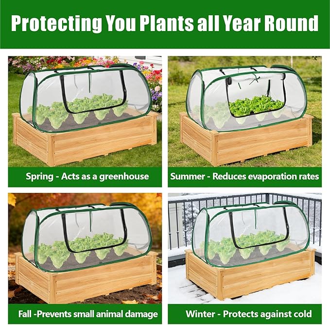 Dual-Layer Garden Plant Cover for Raised Beds, Freeze Protection & Breathable Mesh, Pop Up Garden Rows Plants Cover Accelerators, Greenhouse Cover for Seedlings, Vegetables & Fruits, 45" x 22" x 16"