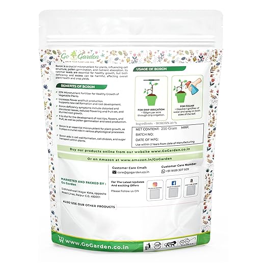 Go Garden Boron 20% Micronutrient Fertilizer - Boosts Vegetable Growth, 250g Powder Fertilizer for Plants