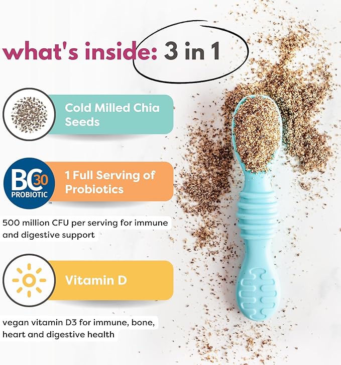 Tiny Sprouts Organic Milled Chia Seeds + Full Serving Probiotic + Vitamin D3 I Kids Superfood Nutrition Booster I Plant-Based Omega-3, Prebiotic Fiber, Calcium, Protein I Gluten-Free, Dairy-Free Superseed Blend I 7 oz x 1 Pack
